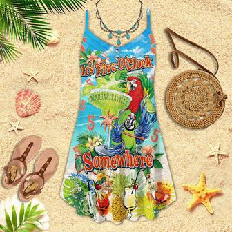 It's 5 O'clock Somewhere Parrot Tropical Spaghetti Strap Summer Dress | Newhawaiianshirts