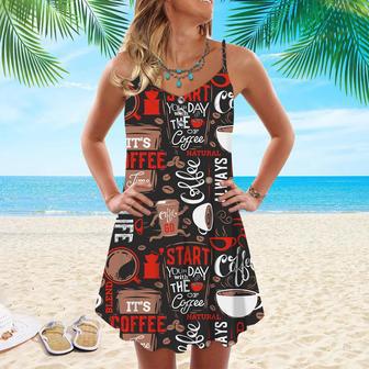 It's Coffee Time Spaghetti Strap Summer Dress | Newhawaiianshirts UK