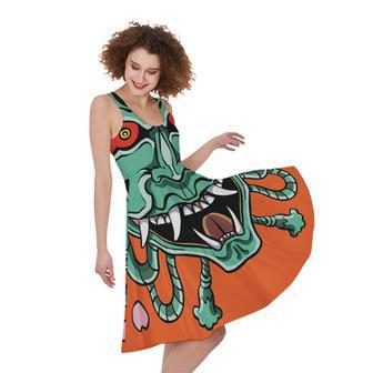 Japanese Demon Print Sleeveless Knee Length Dress | Newhawaiianshirts DE