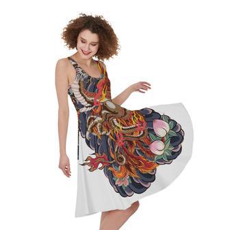 Japanese Dragon And Phoenix Tattoo Print Sleeveless Knee Length Dress | Newhawaiianshirts DE