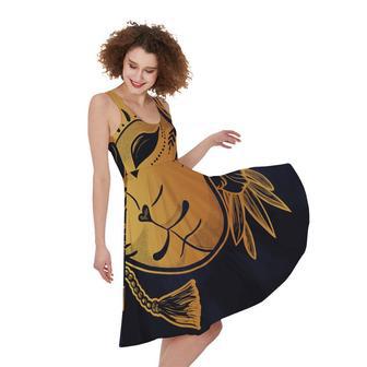 Japanese Fox Mask Print Sleeveless Knee Length Dress | Newhawaiianshirts CA