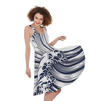 Japanese Kanagawa Wave Print Sleeveless Knee Length Dress | Newhawaiianshirts