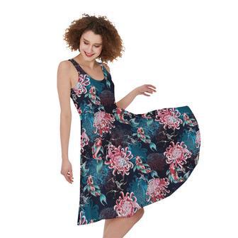 Japanese Koi And Chrysanthemums Print Sleeveless Knee Length Dress | Newhawaiianshirts CA