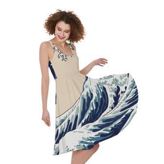 Japanese Ocean Wave Print Sleeveless Knee Length Dress | Newhawaiianshirts DE