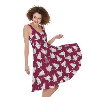 Japanese Origami Crane Pattern Print Sleeveless Knee Length Dress | Newhawaiianshirts DE