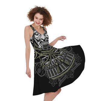 Japanese Samurai Warrior Print Sleeveless Knee Length Dress | Newhawaiianshirts CA