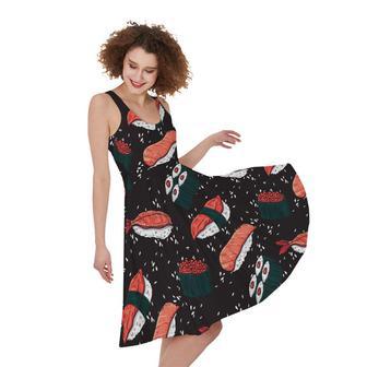 Japanese Sushi Pattern Print Sleeveless Knee Length Dress | Newhawaiianshirts CA