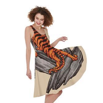 Japanese Tiger Tattoo Print Sleeveless Knee Length Dress | Newhawaiianshirts CA