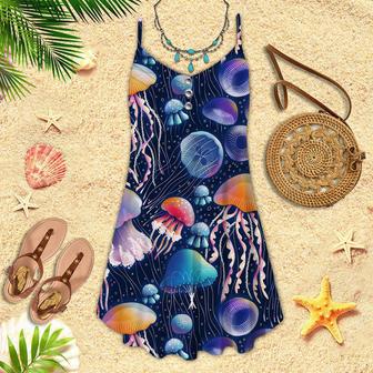 Jellyfish Disco Party Awesome Sea Spaghetti Strap Summer Dress | Newhawaiianshirts CA