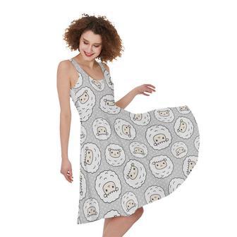 Kawaii Sheep Pattern Print Sleeveless Knee Length Dress | Newhawaiianshirts AU