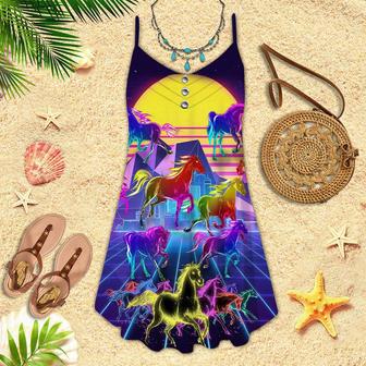 Kentucky Derby Horse Racing Neon Aloha Spaghetti Strap Summer Dress | Newhawaiianshirts UK