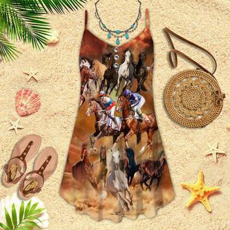 Kentucky Derby Horse Racing Spaghetti Strap Summer Dress | Newhawaiianshirts DE