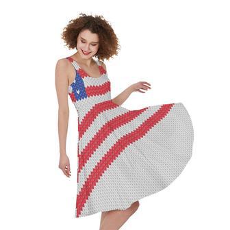 Knitted American Flag Print Sleeveless Knee Length Dress | Newhawaiianshirts