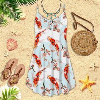 Koi Fish Tropical Japanese Flowers Branches Spaghetti Strap Summer Dress | Newhawaiianshirts CA