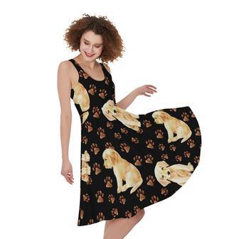 Labrador Retriever Puppy Pattern Print Sleeveless Knee Length Dress | Newhawaiianshirts CA