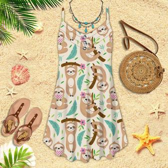 Lazy Sloth Hanging On Tree Spaghetti Strap Summer Dress | Newhawaiianshirts DE