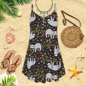 Lazy Sloth Sleeping On Tree Spaghetti Strap Summer Dress | Newhawaiianshirts UK