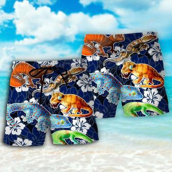 Leopard Gecko Blue Tropical Flower Beach Short | Newhawaiianshirts AU