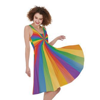 LGBT Pride Rainbow Rays Print Sleeveless Knee Length Dress | Newhawaiianshirts UK