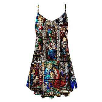 Life Of Jesus Stained Glass Spaghetti Strap Summer Dress | Newhawaiianshirts UK