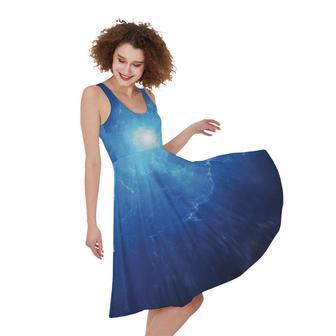 Light Blue Space Print Sleeveless Knee Length Dress | Newhawaiianshirts AU