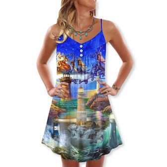 Lighthouse Christmas Santa Shine Like A Lighthouse - V-Neck Sleeveless Cami Dress | Newhawaiianshirts