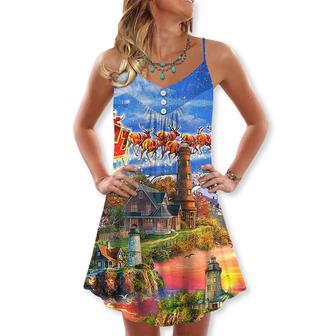 Lighthouse Christmas Shine Your Light In Storm And Darkness - V-Neck Sleeveless Cami Dress | Newhawaiianshirts CA