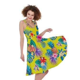 Lime Hawaiian Pineapple Pattern Print Sleeveless Knee Length Dress | Newhawaiianshirts AU