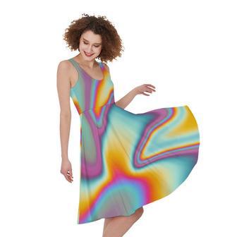 Liquid Holographic Trippy Print Sleeveless Knee Length Dress | Newhawaiianshirts UK