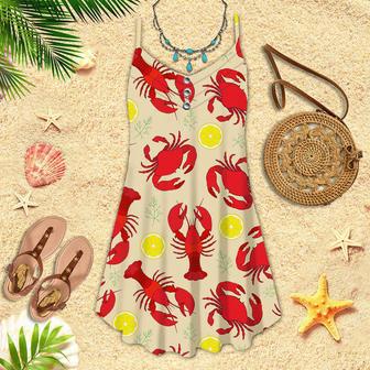 Lobster Crab And Lemon Pattern Spaghetti Strap Summer Dress | Newhawaiianshirts CA