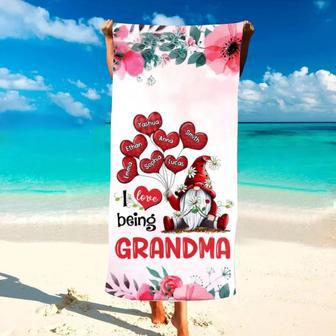 Love Being Grandma Gnomes Balloons Personalized Beach Towels Gift | Newhawaiianshirts