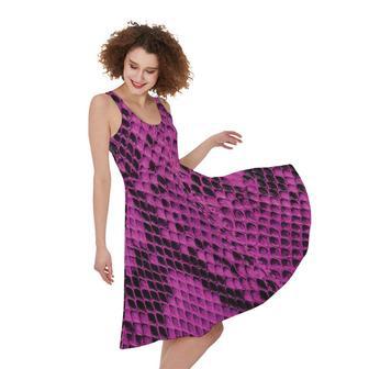 Magenta Pink And Black Snakeskin Print Sleeveless Knee Length Dress | Newhawaiianshirts UK