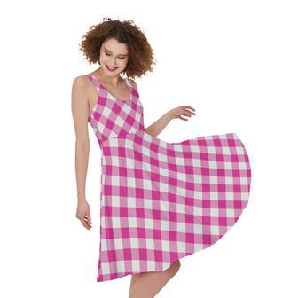 Magenta Pink And White Gingham Print Sleeveless Knee Length Dress | Newhawaiianshirts AU