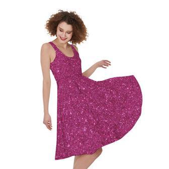 Magenta Pink (NOT Real) Glitter Print Sleeveless Knee Length Dress | Newhawaiianshirts DE