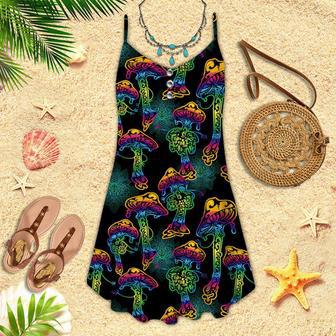 Magic Psychedelic Neon Mushroom Spaghetti Strap Summer Dress | Newhawaiianshirts CA