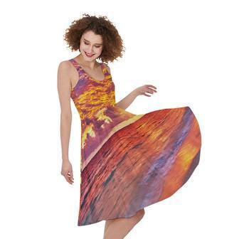 Maldives Sunset Print Sleeveless Knee Length Dress | Newhawaiianshirts DE