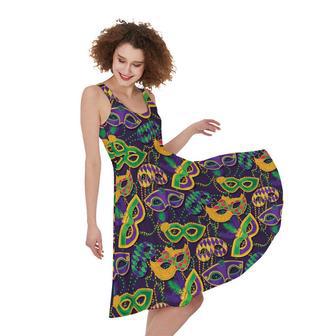 Mardi Gras Festival Pattern Print Sleeveless Knee Length Dress | Newhawaiianshirts AU