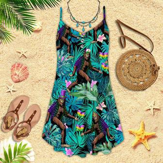 Mardi Gras Gift for Summer Lovers Tropical Bigfoot Flowers Spaghetti Strap Summer Dress | Newhawaiianshirts DE