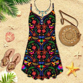 Mexican Flower Traditional Spaghetti Strap Summer Dress | Newhawaiianshirts CA