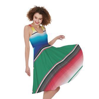 Mexican Striped Blanket Pattern Print Sleeveless Knee Length Dress | Newhawaiianshirts CA