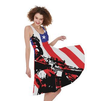 Military American Flag Print Sleeveless Knee Length Dress | Newhawaiianshirts CA