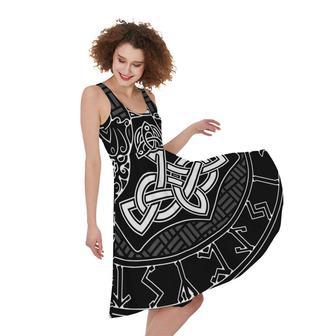 Mjolnir And Scandinavian Runes Print Sleeveless Knee Length Dress | Newhawaiianshirts DE