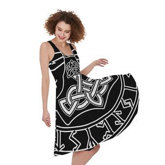 Mjolnir And Younger Futhark Print Sleeveless Knee Length Dress | Newhawaiianshirts DE