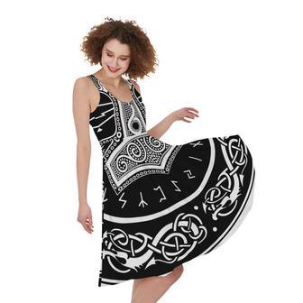 Mjolnir Norse Mythology Print Sleeveless Knee Length Dress | Newhawaiianshirts UK