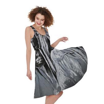 Monochrome Native Indian Portrait Print Sleeveless Knee Length Dress | Newhawaiianshirts UK