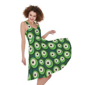 Monster Eyes Pattern Print Sleeveless Knee Length Dress | Newhawaiianshirts