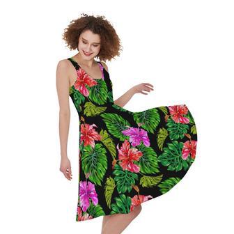 Monstera Hibiscus Hawaii Pattern Print Sleeveless Knee Length Dress | Newhawaiianshirts AU