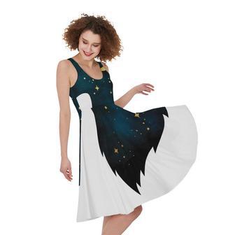 Moon And Stars Wolf Spirit Print Sleeveless Knee Length Dress | Newhawaiianshirts