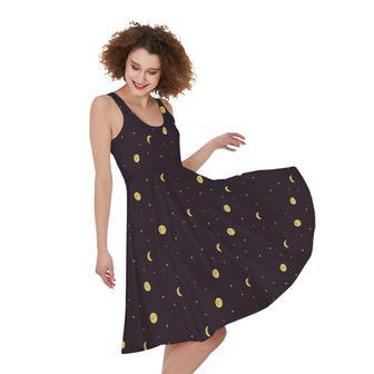 Moon Phase And Stars Pattern Print Sleeveless Knee Length Dress | Newhawaiianshirts