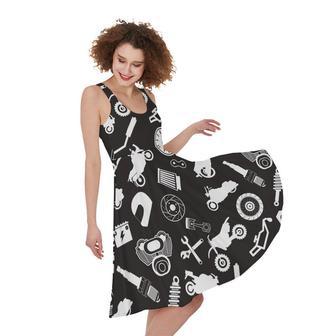 Motorcycle Equipment Pattern Print Sleeveless Knee Length Dress | Newhawaiianshirts CA